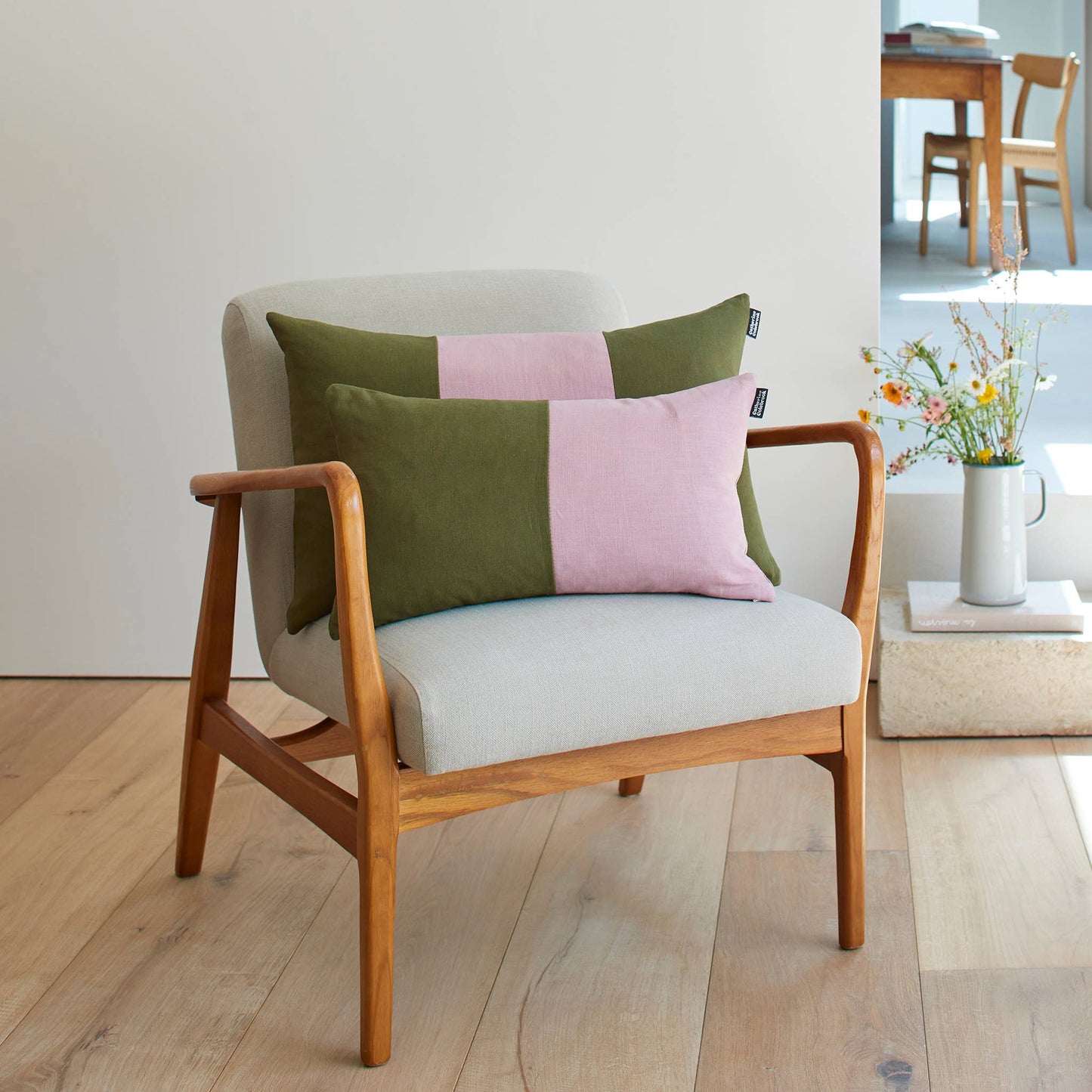 Double Colour Block Linen Cushion - Dusky / Jungle