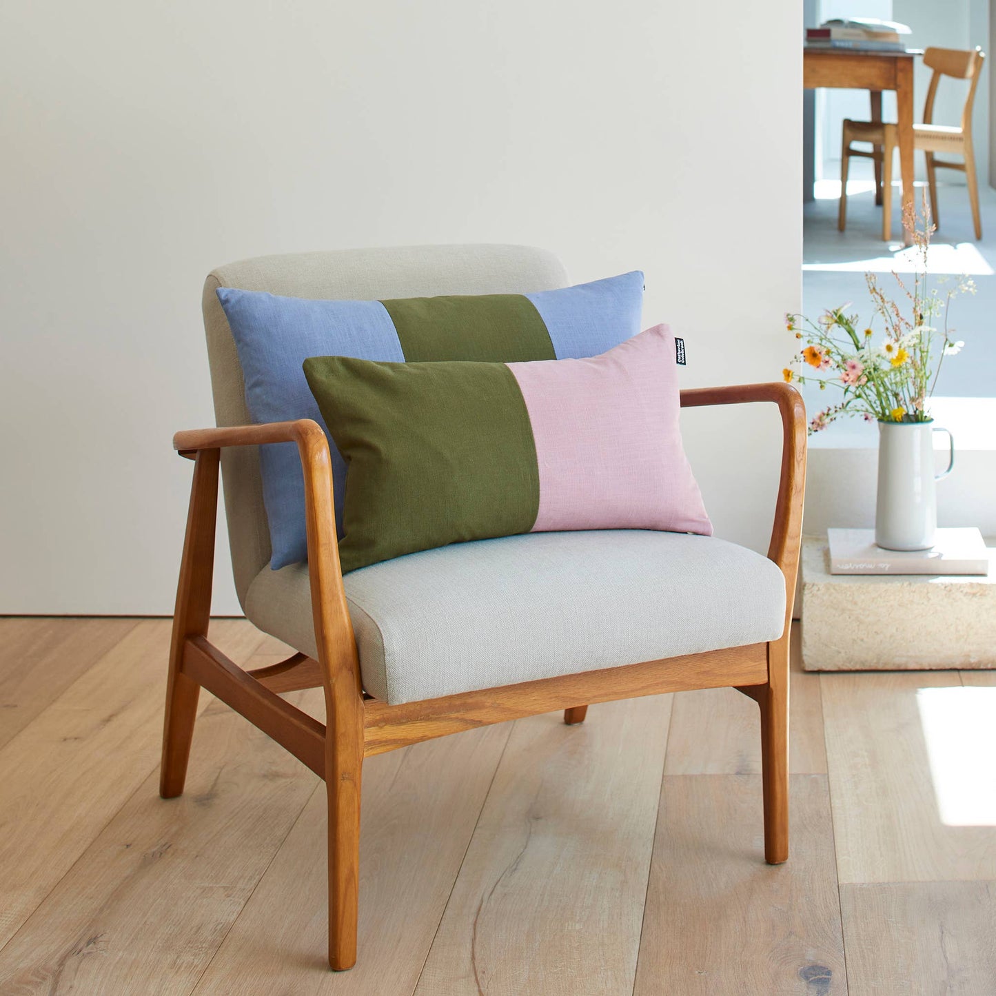 Double Colour Block Linen Cushion - Dusky / Jungle